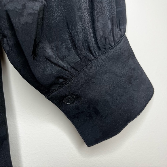 STAY REAL Silky Jaquard Flowy Boho Japanese Printed Front Buttondown Blouse Top - Picture 9 of 12